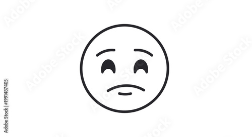 Sad face icon, emoticon symbol, black line art, vector illustration, emotional expression