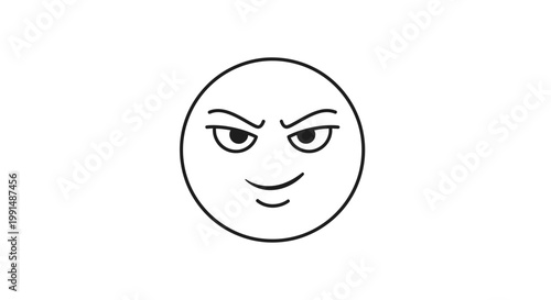 Sarcastic Face, Angry Emoji, Vector Icon, Black Line Art