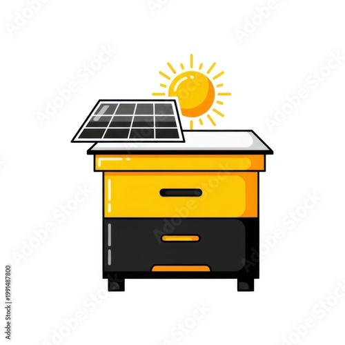 Solar Panel Roof Tile on Wooden Nightstand with Sun Icon