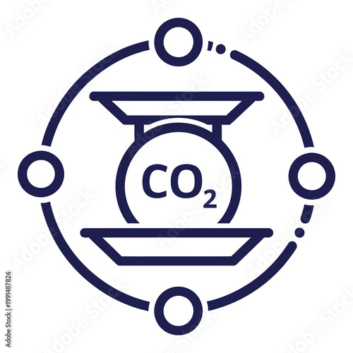 Carbon dioxide molecule symbol with circular line and oxygen atoms  chemical structure icon