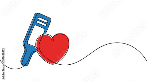 Handheld ultrasound scanner and red heart shape for medical checkup.
