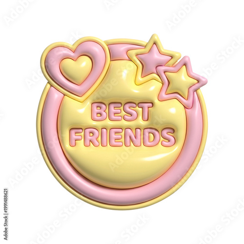 Cute 3d best friends golden badge with hearts and stars illustration