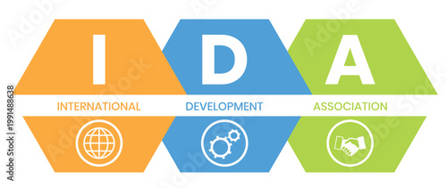 IDA, INTERNATIONAL DEVELOPMENT ASSOCIATION acronym. Concept with keyword and icons. Flat vector illustration. Isolated on white.