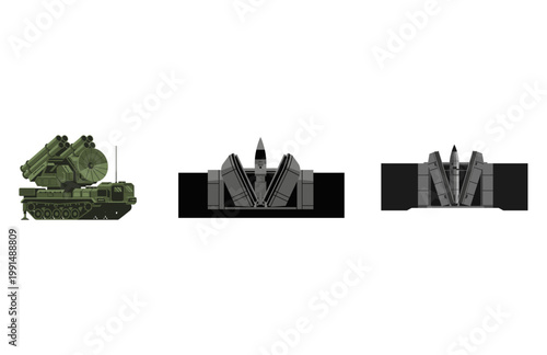 Precision military air defense unit vector artwork with missile launch concepts