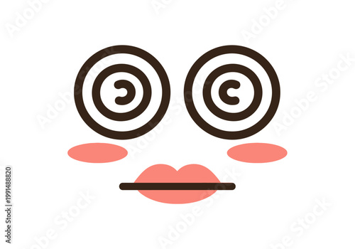 Minimalist Hypnotized Face with Spiral Eyes and Pink Cheeks Vector Illustration