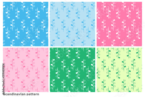 Scandinavian hand drawn botanical pattern set six colors