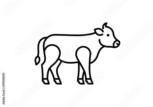 Simple Cow or Calf Line Art Icon - Minimalist Farm Animal Vector Illustration