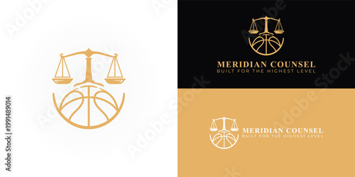 A minimalist gold logo combining a balanced justice scale with a geometric basketball to symbolise global sports law, fairness, and cross-border advisory expertise.