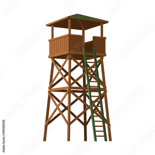 Wooden Watchtower Observation Tower Vector Illustration On White Background