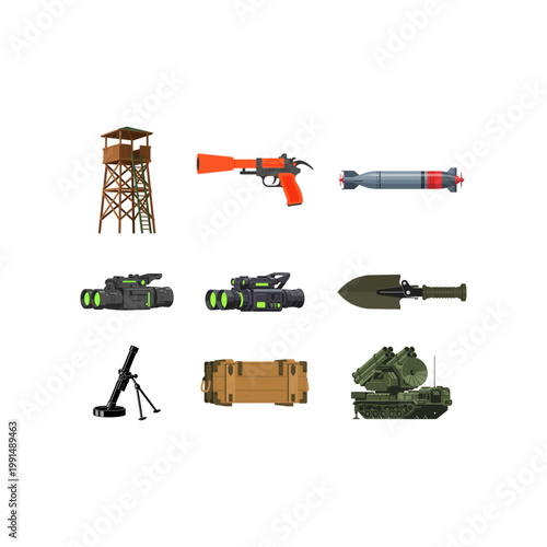 Comprehensive collection of military arms, equipment, and defense technology