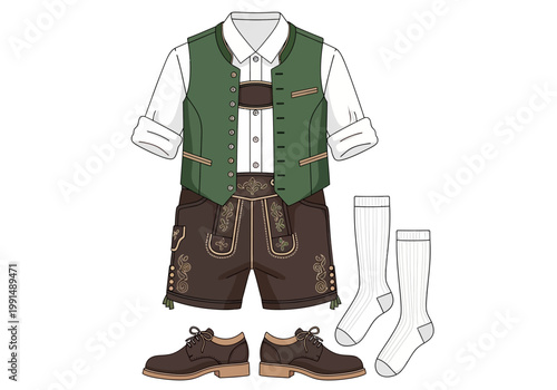 Traditional Bavarian Lederhosen Outfit for Oktoberfest Celebration.