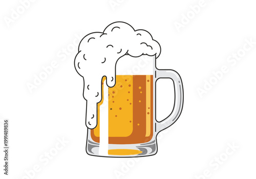 A refreshing mug of golden beer with overflowing foam.