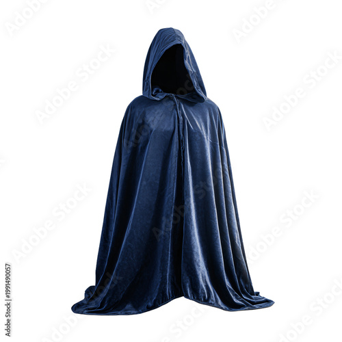 Navy Blue Hooded Cloak Costume Fancy Dress Garment for Cosplay and Events