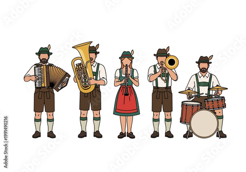 Bavarian Band Playing Traditional German Music Outdoors.