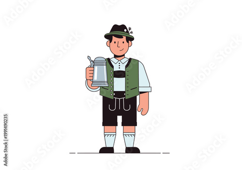 Man in Traditional Bavarian Clothing Holding a Beer Stein.