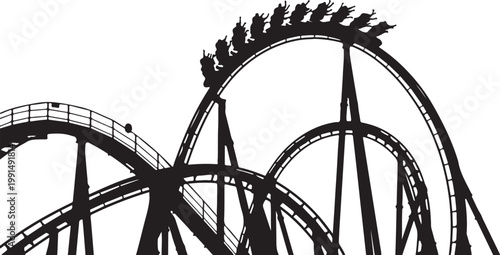 Amusement park rides ferris wheel and roller coaster silhouette