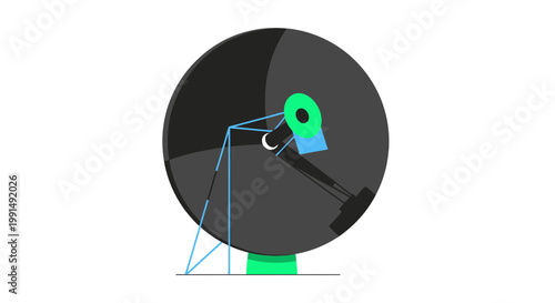 Modern vector illustration of a large radio telescope antenna for space observation satellite communication set against white background