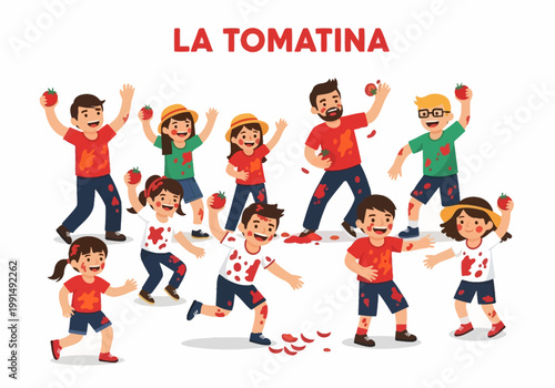 La Tomatina Festival People Throwing Tomatoes Fun Celebration.