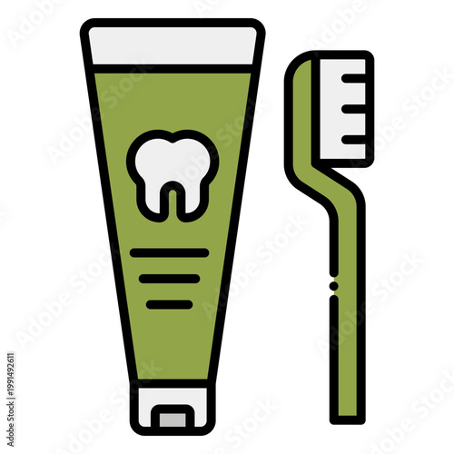 Toothpaste and Toothbrush Icon for Dental Hygiene