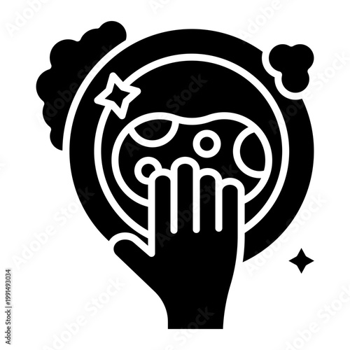 Washing Dishes Icon: Hand Cleaning Plate with Sponge