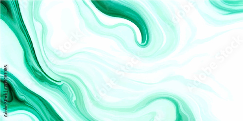 Abstract design with flowing green and white fluid art background with swirling patterns with acrylic texture.