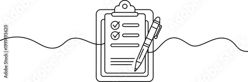 Handdrawn clipboard with checklist and pen illustration isolated design