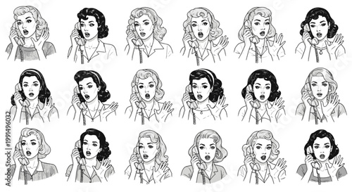 Retro Girl on Phone with Dramatic Expression Vintage Communication