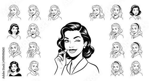 Retro Girl Winking and Holding a Small Pill with a Smile