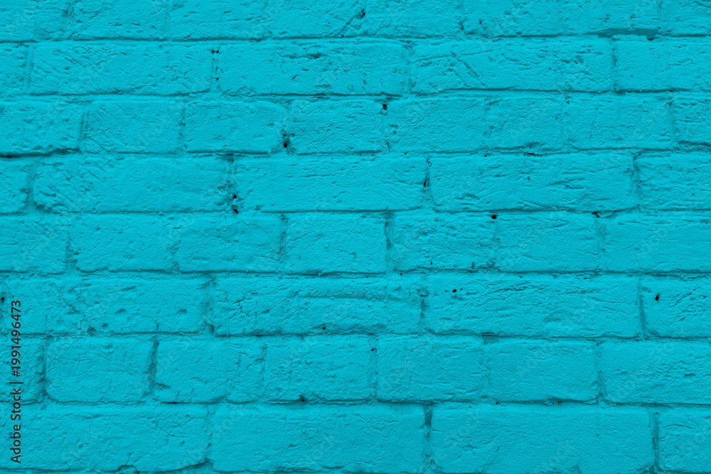 Obraz premium Turquoise painted brick wall surface texture