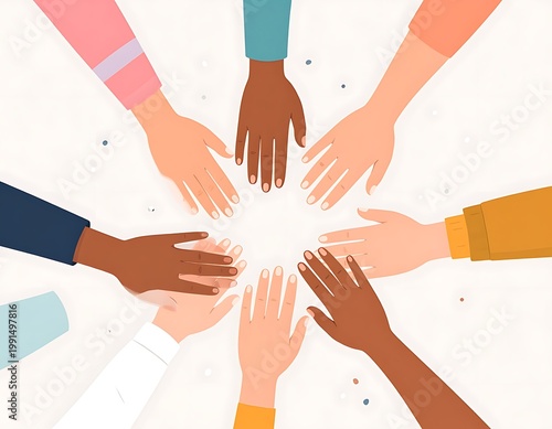 Diverse hands reaching together in unity and cooperation