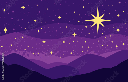beautiful night time with a lot of star shining bright nature landscape view background flat color vector illustration template design