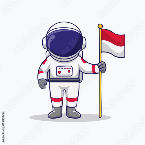 Astronaut Holding Indonesian Flag