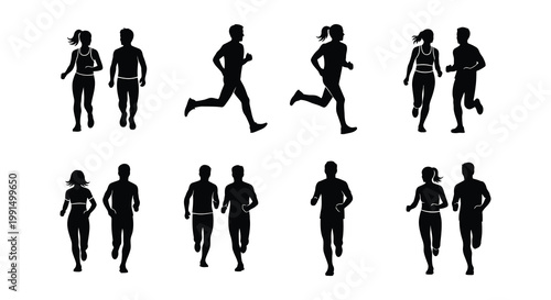 Silhouettes of people running depicting movement and physical activity