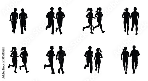 Silhouettes of people running depicting movement and physical activity