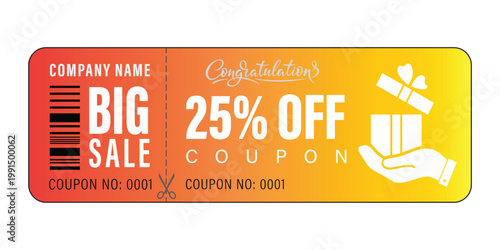 Big sale coupon for 25 percent off discount with gift box illustration