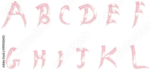 Delicate pink uppercase alphabet letters on white.