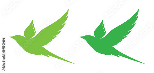 Set of Two Flying Green Bird Silhouettes Vector Illustration isolated PNG with Transparent Background