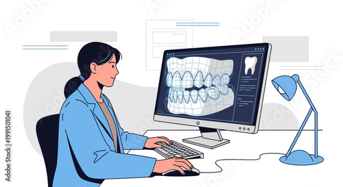 Dental Technician Working on 3D Teeth Model in Computer Software