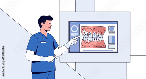 Dentist Reviewing Teeth Condition on Digital Screen Display