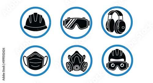 Mandatory personal protective equipment icons in a circular design