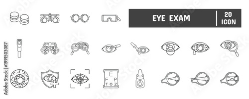 20 Eye Exam Line Icon Illustration Set