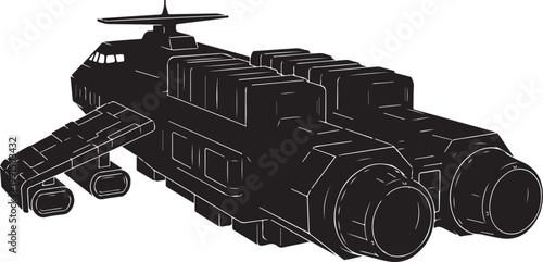 Black helicopter, military aircraft, futuristic vehicle, silhouette illustration