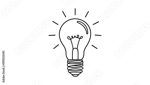 Hand drawn doodle of a glowing light bulb icon. Continuous line style. Hand drawn. Line art. Vector design. illustration