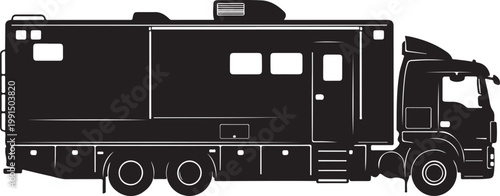 Large RV, motorhome, truck, vehicle, black, silhouette, illustration, vector graphics