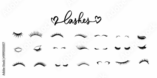 Slika na platnu Hand Drawn Eyelash Icon Collection – Minimalist Lash Extension Sketches and Eye