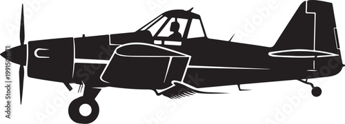 Black airplane, vintage aircraft, plane silhouette, vector illustration