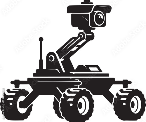 Robot rover vehicle, robotic machine, black silhouette, futuristic technology
