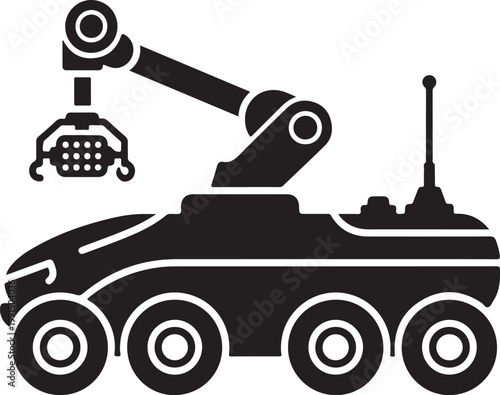 Robotic arm tank, industrial robot, mechanical vehicle, black silhouette