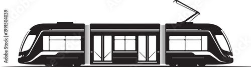 Modern tram, city train, urban transit, vector illustration, black and white