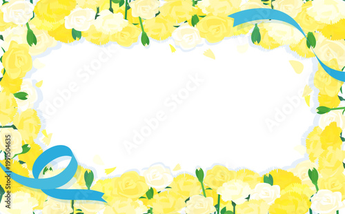 黄色のカーネーションと薔薇とリボン透過フレーム3_横